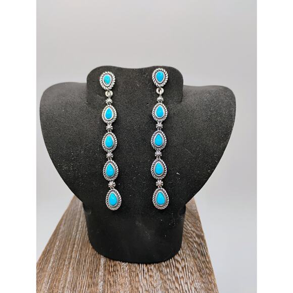 Carolyn Pollack Signature Turquoise Dangle Earrings set in Sterling Silver - Picture 6 of 6